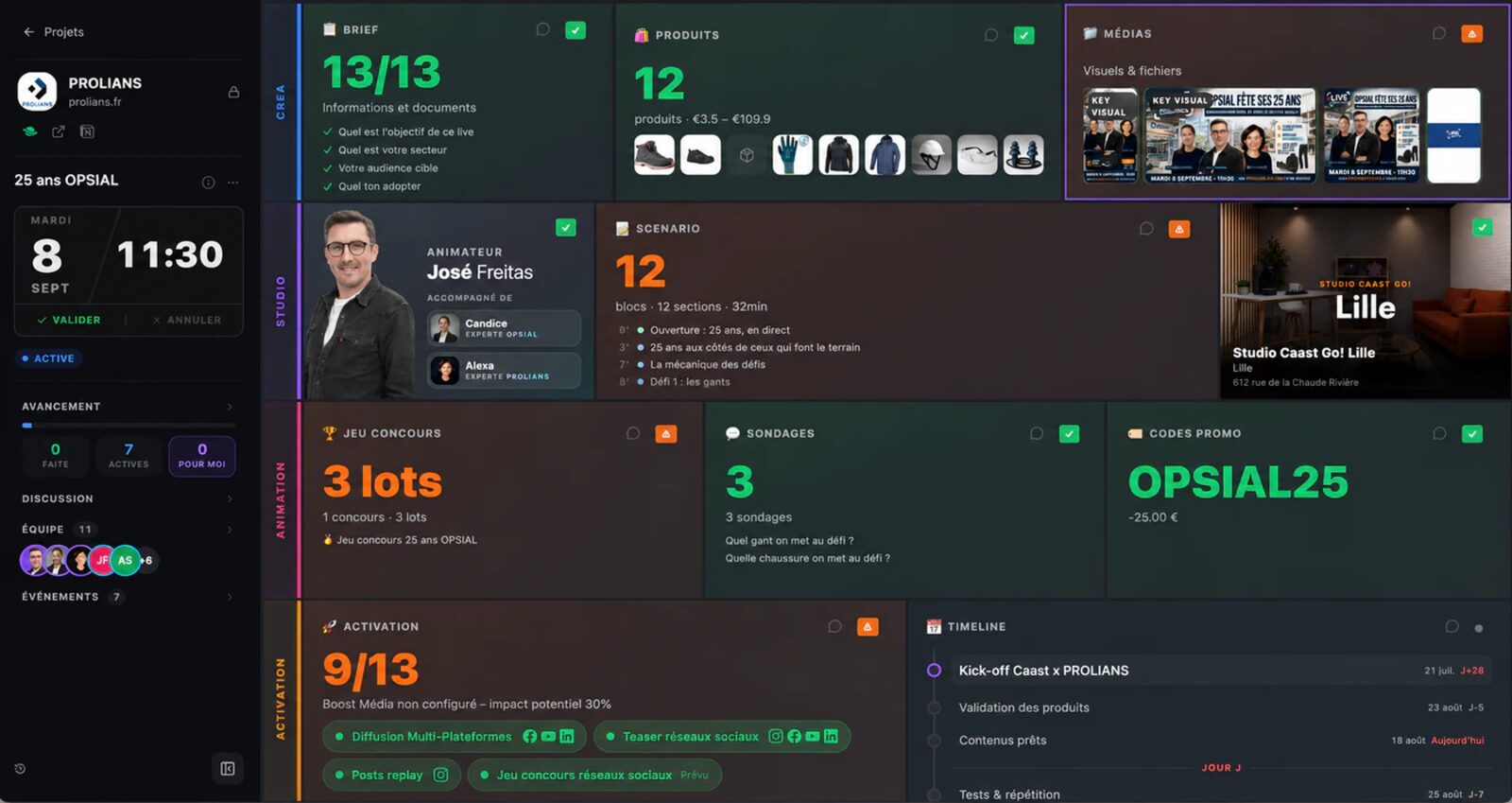 Le cockpit de Faast : toutes les étapes de préparation d'un live sur un même écran