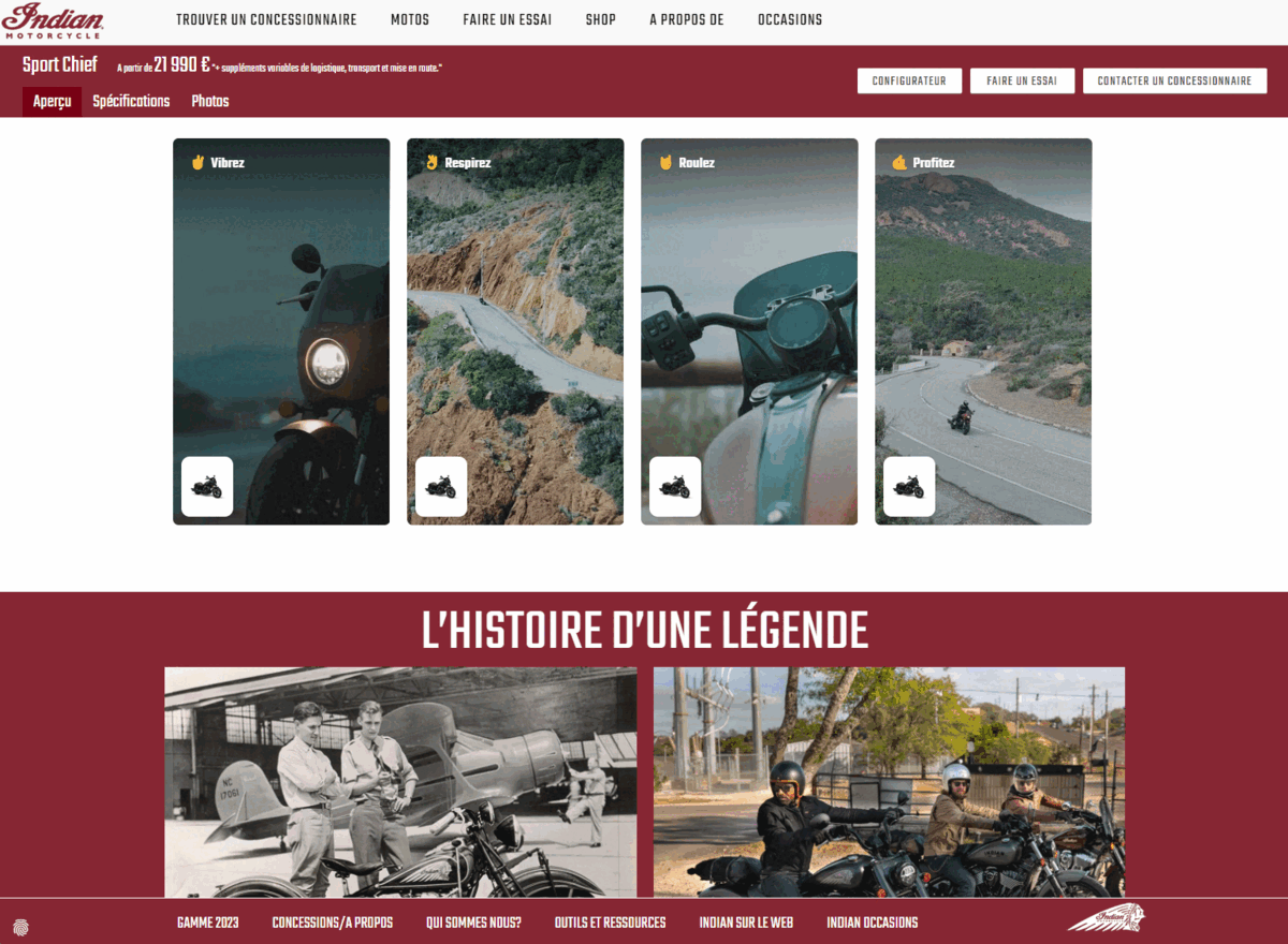 Indian Motorcycles Live Shopping page