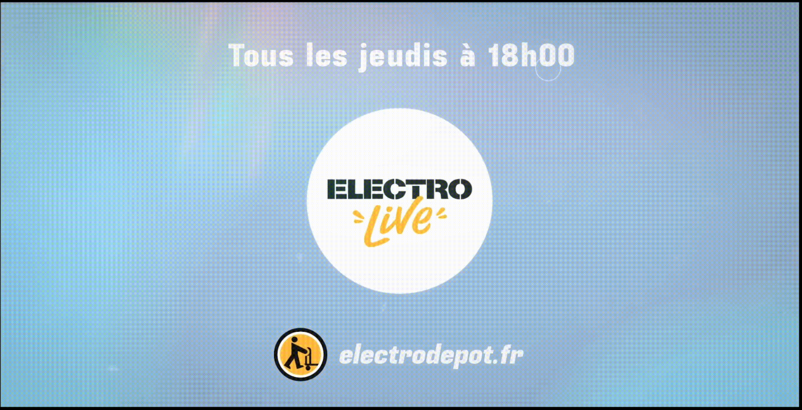 An Electro Dépôt live shopping intro announcing a weekly appointment every Thursday at 6pm