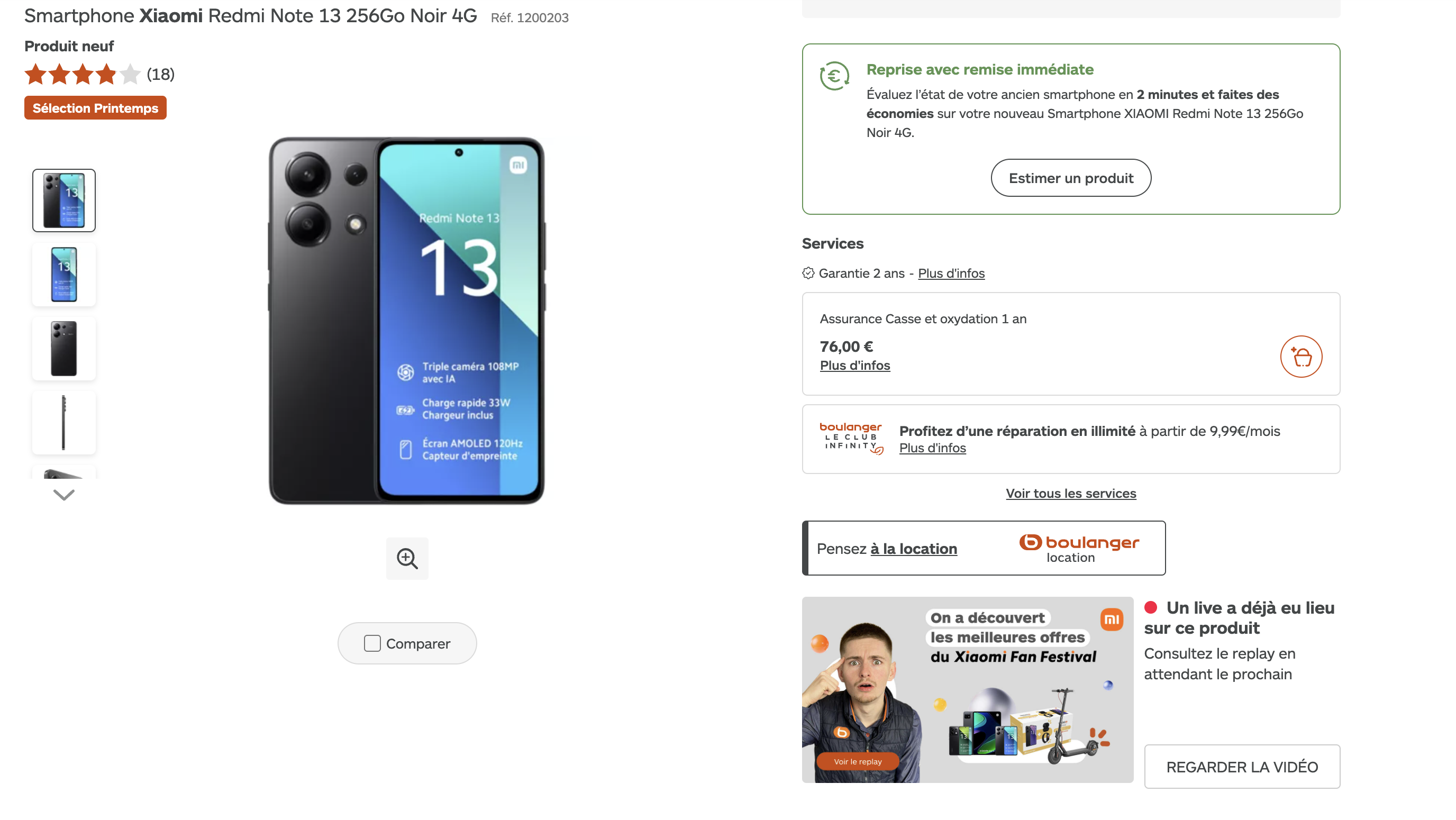 A replay available on a product page on Boulanger's website