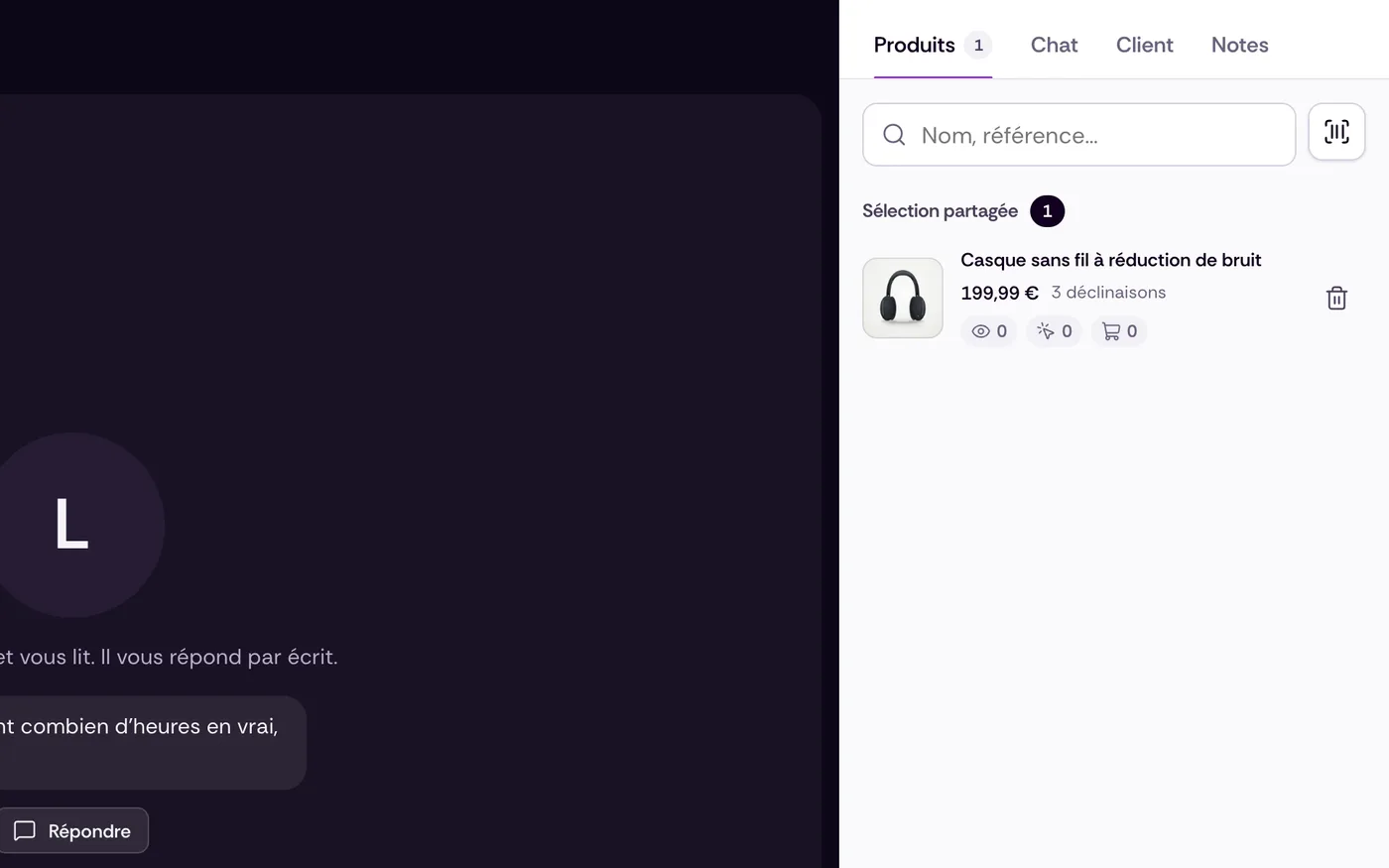 Il cherche dans le catalogue et envoie la fiche dans l’appel.