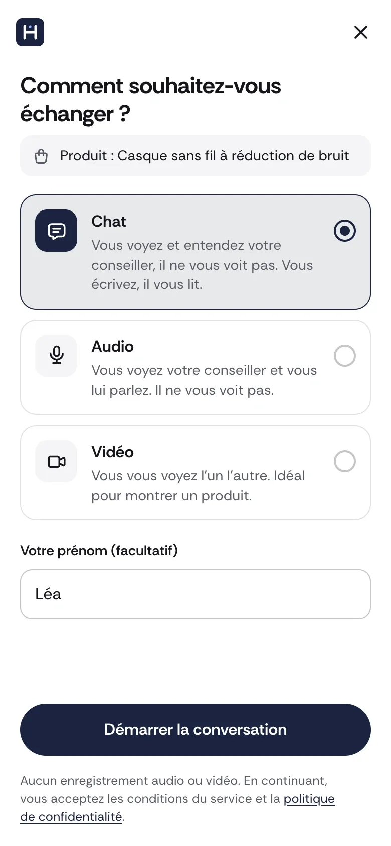 Chat, audio ou vidéo : sa caméra reste coupée par défaut.